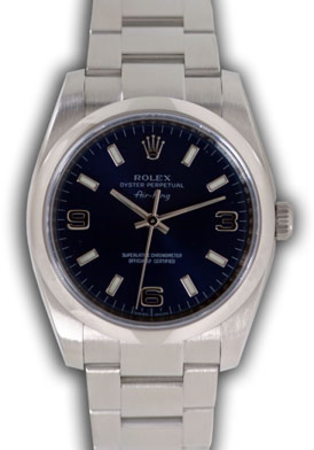 Used Rolex Air King 114200 Steel with Blue Explorer Dial Year 2012